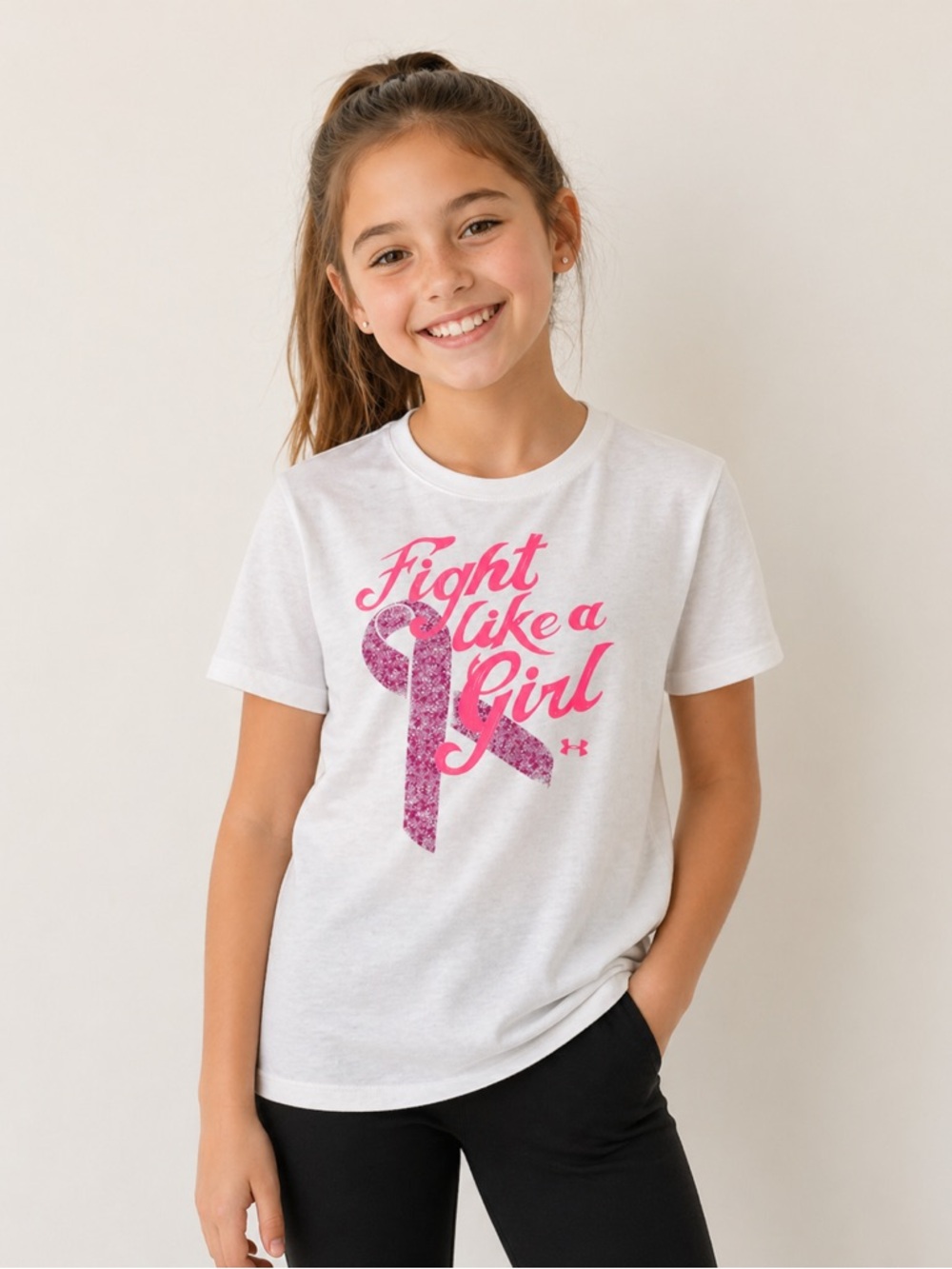 Under Armour White and Pink Short Sleeve Tee